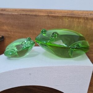 Val St Lambert Green Crystal Frogs Signed De Sousa